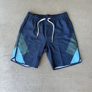 Fair Harbor Bayberry Swim Trunks Men's Small Blue Colorblock Pattern Lined 7"